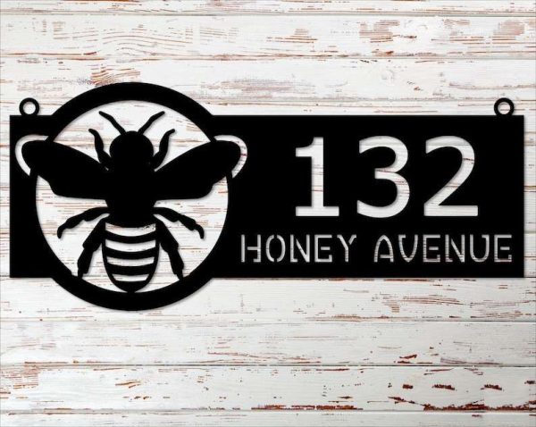 Personalized Bee Address Sign Honeybee Farm House Number Plaque Custom Metal Sign