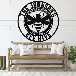 Personalized Bee Garden Pure Raw Honey Bee Hive Decorative Custom Metal Sign Housewarming Gift 1