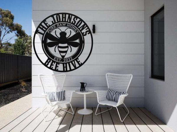 Personalized Bee Garden Pure Raw Honey Bee Hive Decorative Custom Metal Sign Housewarming Gift