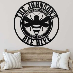 Personalized Bee Garden Pure Raw Honey Bee Hive Decorative Custom Metal Sign Housewarming Gift 4
