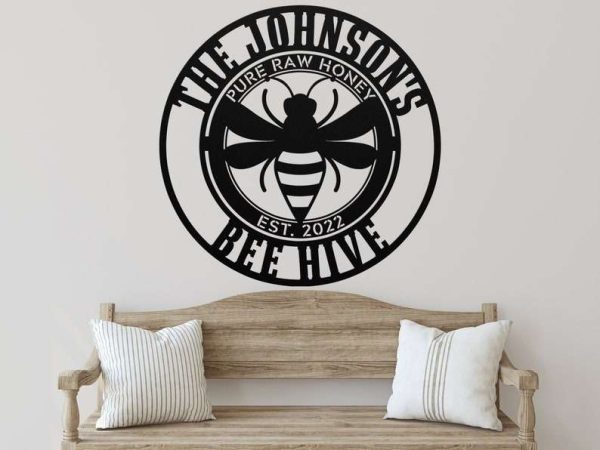 Personalized Bee Garden Pure Raw Honey Bee Hive Decorative Custom Metal Sign Housewarming Gift