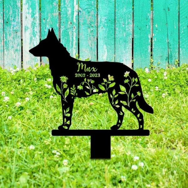 Personalized Belgian Laekenoi Dog Memorial Sign Yard Stakes Floral Belgian Laekenoi Dog Grave Marker Cemetery Decor Custom Metal Sign