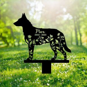 Personalized Belgian Laekenoi Dog Memorial Sign Yard Stakes Floral Belgian Laekenoi Dog Grave Marker Cemetery Decor Custom Metal Sign 2