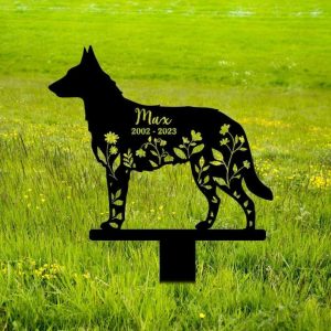 Personalized Belgian Laekenoi Dog Memorial Sign Yard Stakes Floral Belgian Laekenoi Dog Grave Marker Cemetery Decor Custom Metal Sign 3