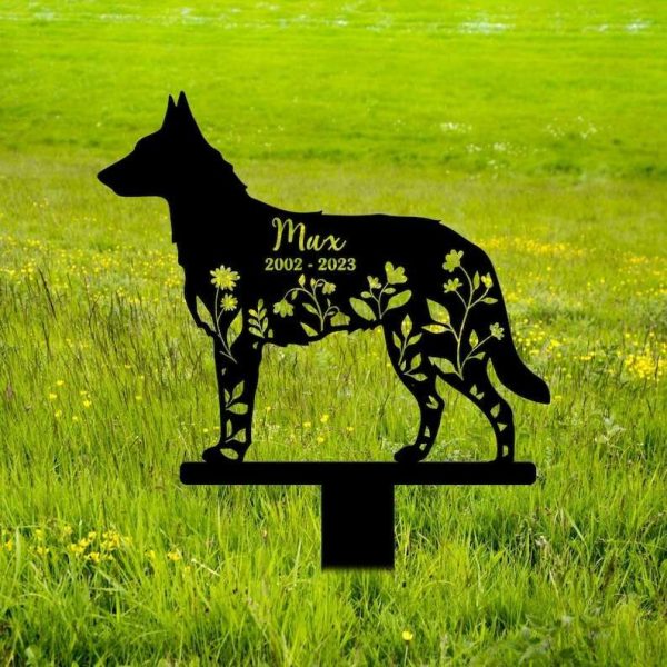 Personalized Belgian Laekenoi Dog Memorial Sign Yard Stakes Floral Belgian Laekenoi Dog Grave Marker Cemetery Decor Custom Metal Sign