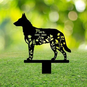 Personalized Belgian Laekenoi Dog Memorial Sign Yard Stakes Floral Belgian Laekenoi Dog Grave Marker Cemetery Decor Custom Metal Sign 4