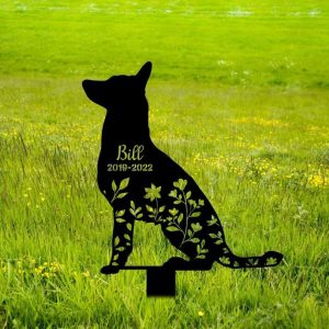 Personalized Belgian Malinoi Dog Memorial Sign Yard Stakes Floral Belgian Malinoi Dog Grave Marker Cemetery Decor Custom Metal Sign 1