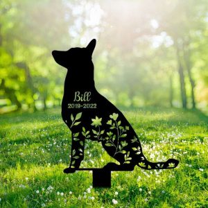 Personalized Belgian Malinoi Dog Memorial Sign Yard Stakes Floral Belgian Malinoi Dog Grave Marker Cemetery Decor Custom Metal Sign 2