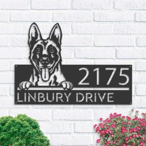 Personalized Belgian Malinois Dog Cute Puppy Address Sign House Number Plaque Custom Metal Sign