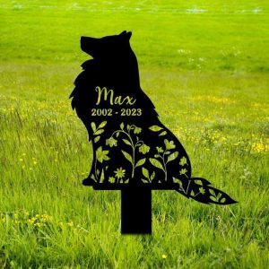 Personalized Belgian Tervuren Dog Memorial Sign Yard Stakes Floral Belgian Tervuren Grave Marker Cemetery Decor Custom Metal Sign 4