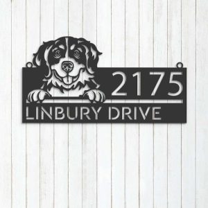 Personalized Bernese Mountain Dog Cute Puppy Address Sign House Number Plaque Custom Metal Sign