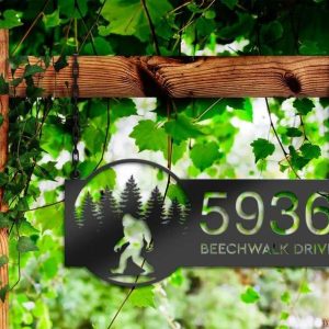 Personalized Bigfoot Sasquatch Forest Address Sign House Number Plaque Custom Metal Sign
