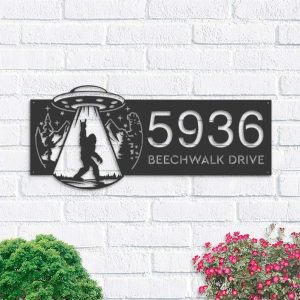 Personalized Bigfoot Sasquatch UFO Address Sign House Number Plaque Custom Metal Sign
