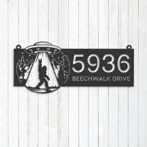 Personalized Bigfoot Sasquatch UFO Address Sign House Number Plaque Custom Metal Sign
