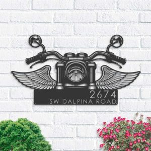 Personalized Biker Bike Rider Motocycle with Wings Address Sign House Number Plaque Custom Metal Sign