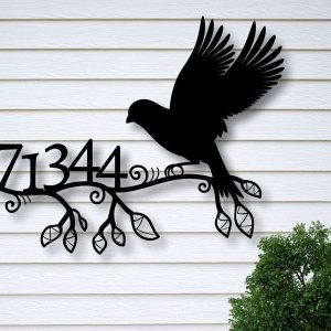 Personalized Bird on the Branch Tree Dove Address Sign House Number Plaque Custom Metal Sign