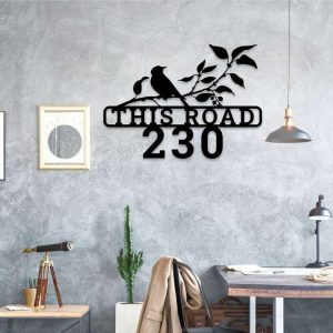 Personalized Bird on the Tree Swirl Address Sign House Number Plaque Custom Metal Sign 3