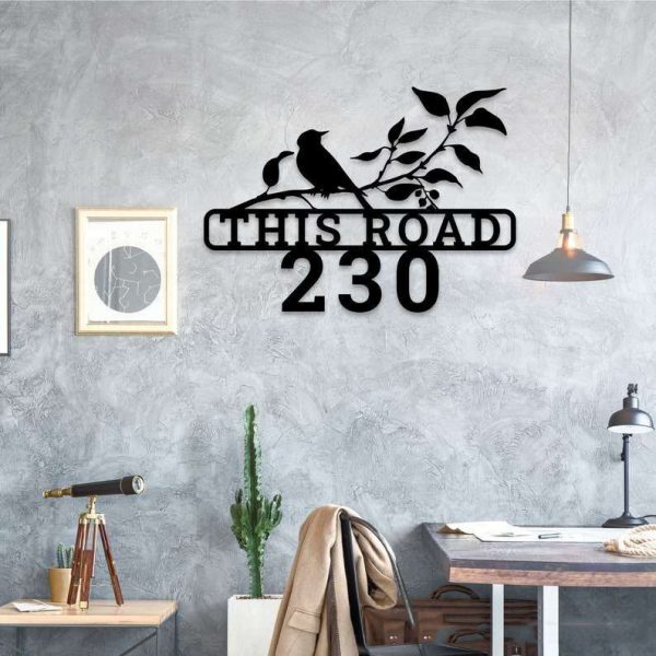 Personalized Bird on the Tree Swirl Address Sign House Number Plaque Custom Metal Sign
