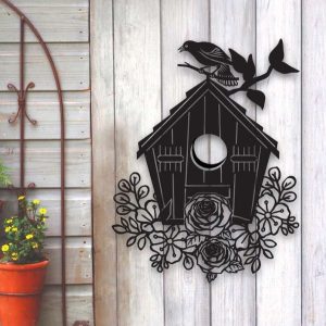 Personalized Birdhouse And Flowers Evergreen Garden Decorative Custom Metal Sign