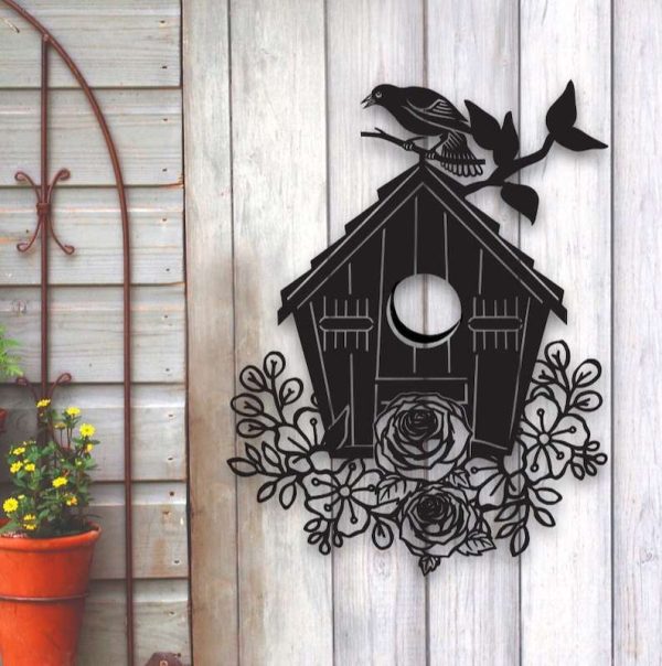 Personalized Birdhouse And Flowers Evergreen Garden Decorative Custom Metal Sign