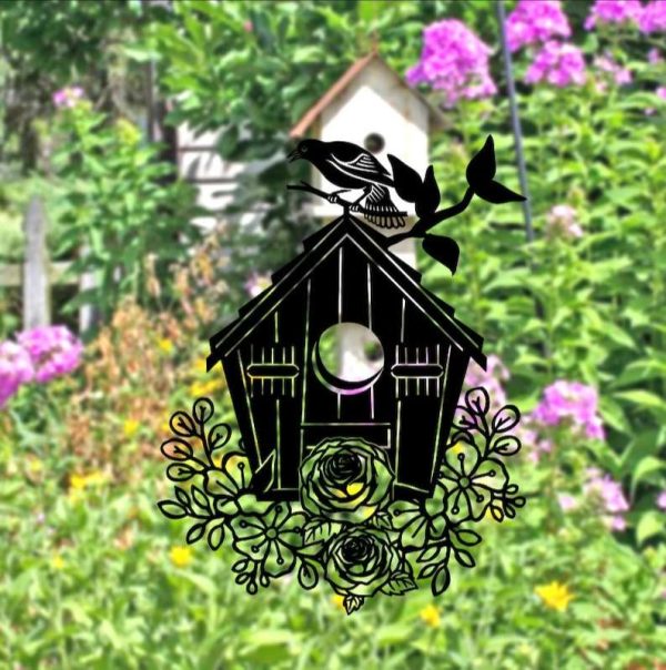 Personalized Birdhouse And Flowers Evergreen Garden Decorative Custom Metal Sign