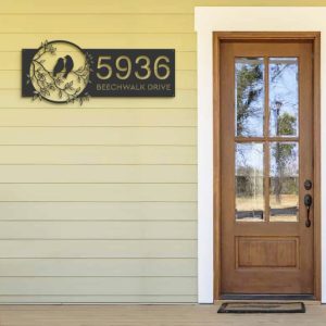 Personalized Birds Couple Address Sign House Number Plaque Custom Metal Sign