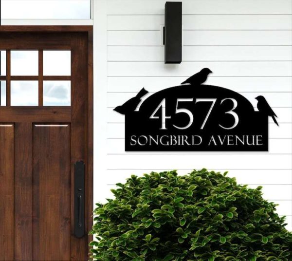 Personalized Birds Perching Address Sign Bird Lovers House Number Plaque Custom Metal Sign