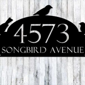 Personalized Birds Perching Address Sign Bird Lovers House Number Plaque Custom Metal Sign