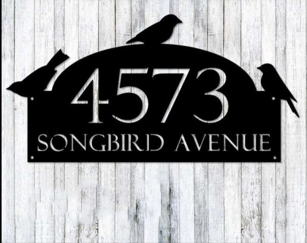 Personalized Birds Perching Address Sign Bird Lovers House Number Plaque Custom Metal Sign