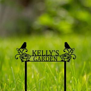 Personalized Birds Perching Flower Garden Yard Stakes Decorative Custom Metal Sign