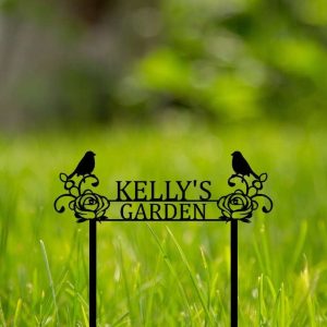 Personalized Birds Perching Flower Garden Yard Stakes Decorative Custom Metal Sign 1