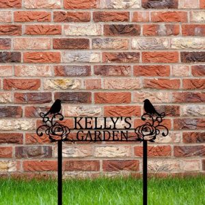 Personalized Birds Perching Flower Garden Yard Stakes Decorative Custom Metal Sign 2