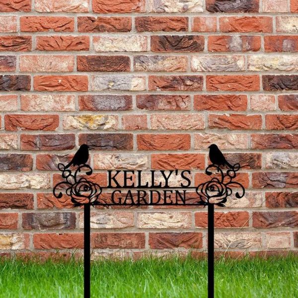 Personalized Birds Perching Flower Garden Yard Stakes Decorative Custom Metal Sign