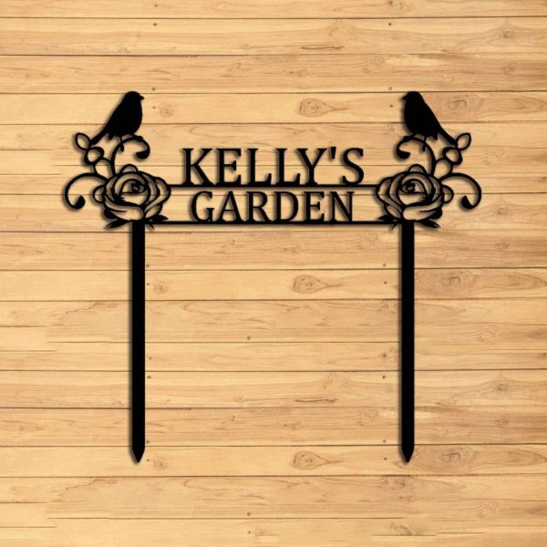 Personalized Birds Perching Flower Garden Yard Stakes Decorative Custom Metal Sign