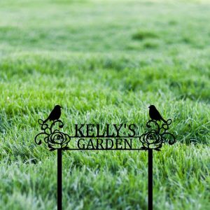 Personalized Birds Perching Flower Garden Yard Stakes Decorative Custom Metal Sign 4