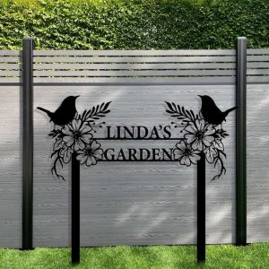 Personalized Birds Perching Tree Flower Lawn Yard Stakes Garden Custom Metal Sign