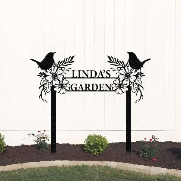 Personalized Birds Perching Tree Flower Lawn Yard Stakes Garden Custom Metal Sign