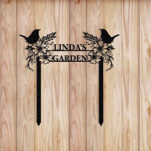 Personalized Birds Perching Tree Flower Lawn Yard Stakes Garden Custom Metal Sign