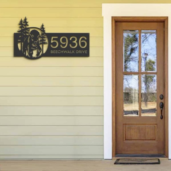 Personalized Bison Forest Wild Life Address Sign House Number Plaque Custom Metal Sign