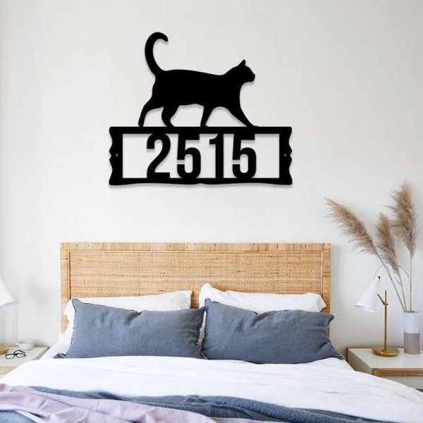 Personalized Black Cat Address Sign House Number Plaque Custom Metal Sign