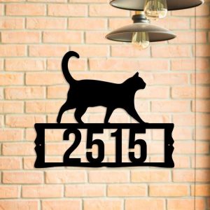 Personalized Black Cat Address Sign House Number Plaque Custom Metal Sign 2