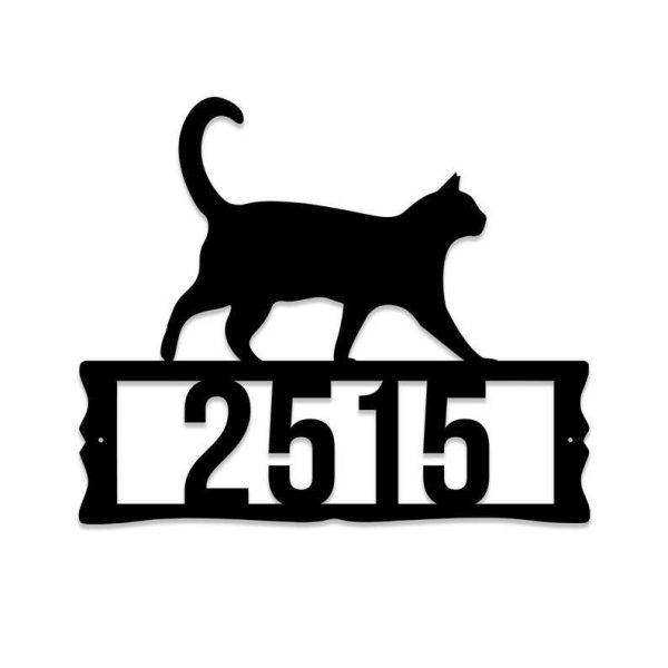 Personalized Black Cat Address Sign House Number Plaque Custom Metal Sign