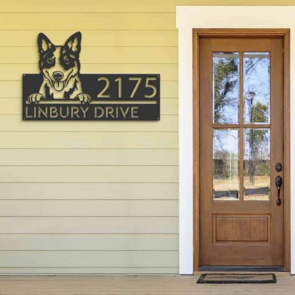 Personalized Blue Heeler Dog Australian Cattle Cute Puppy Address Sign House Number Plaque Custom Metal Sign