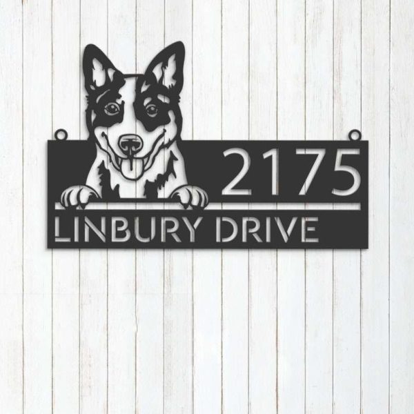 Personalized Blue Heeler Dog Australian Cattle Cute Puppy Address Sign House Number Plaque Custom Metal Sign