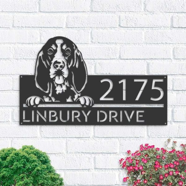 Personalized Bluetick Coonhound Dog Cute Puppy Address Sign House Number Plaque Custom Metal Sign