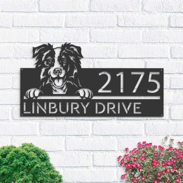 Personalized Border Collie Dog Cute Puppy Address Sign House Number Plaque Custom Metal Sign