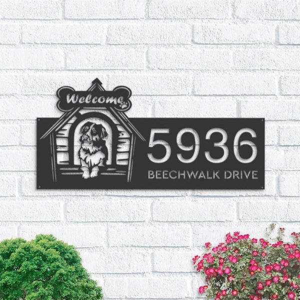 Personalized Border Collie Dog Puppy Welcome Address Sign House Number Plaque Custom Metal Sign