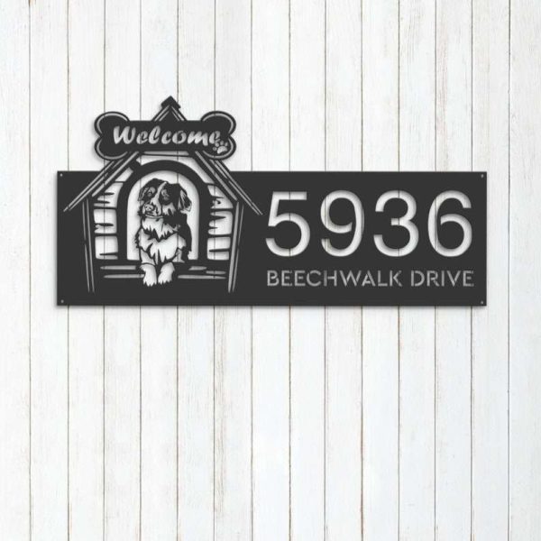 Personalized Border Collie Dog Puppy Welcome Address Sign House Number Plaque Custom Metal Sign