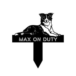 Personalized Border Collie On Duty Funny Garden Yard Stakes Decorative Custom Metal Sign Housewarming Gift