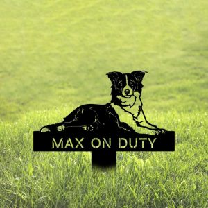 Personalized Border Collie On Duty Funny Garden Yard Stakes Decorative Custom Metal Sign Housewarming Gift 2